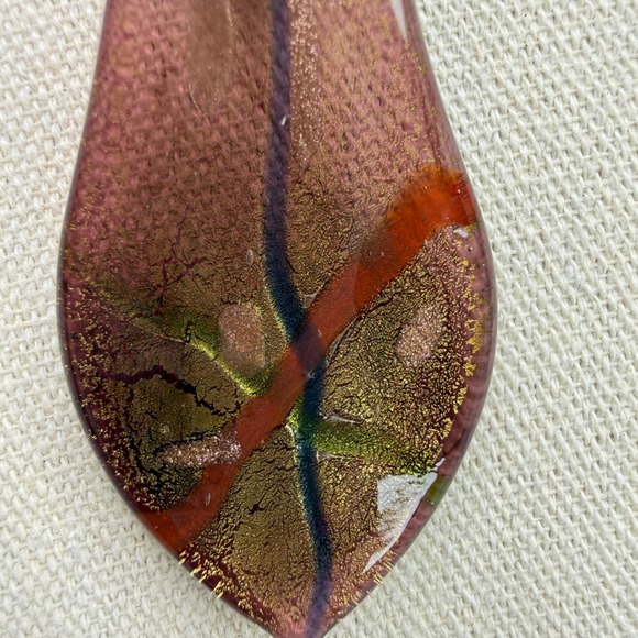 Dichroic Glass Teardrop Pendant Necklace Multi Strand Bronze Seed Beads - Picture 4 of 10